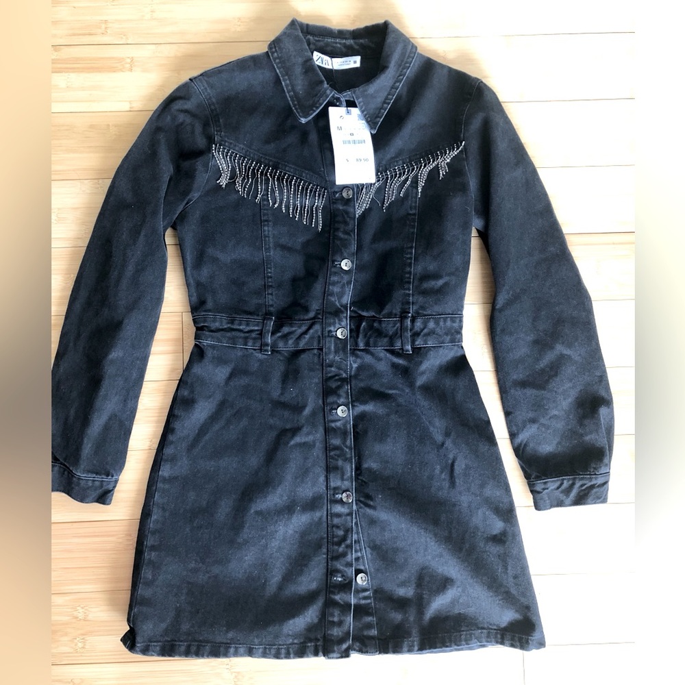 Zara Black Denim Dress Medium